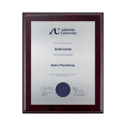 Small Desktop Certificate Plaque (Timber Backing) - Adelaide University