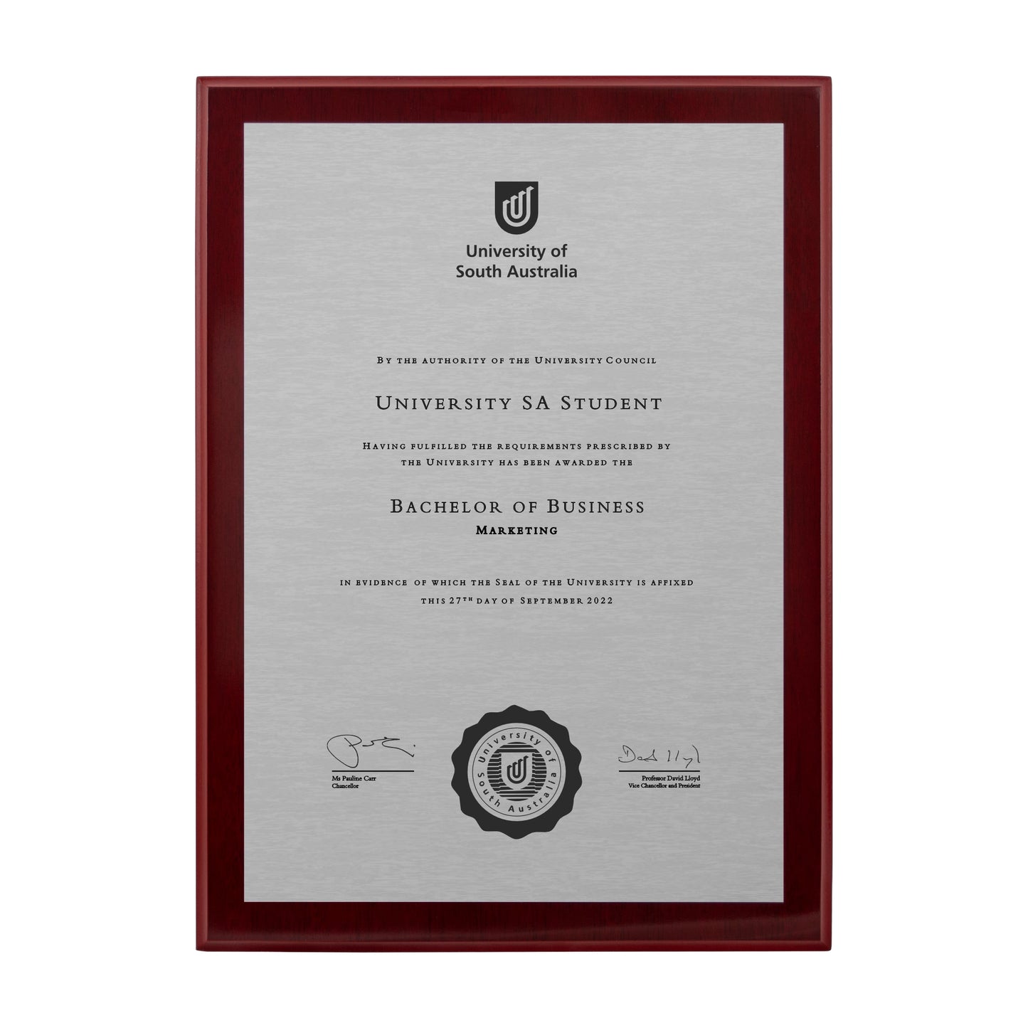 University of South Australia Certificate Plaque - A4 Size