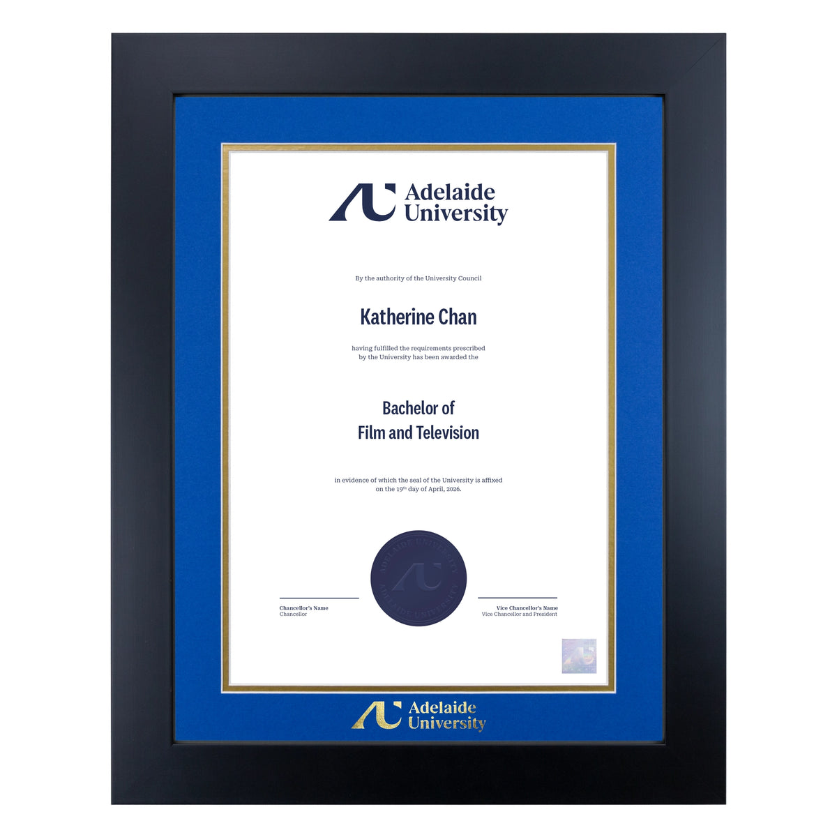 Prestige Black Single Certificate Frame - Adelaide University