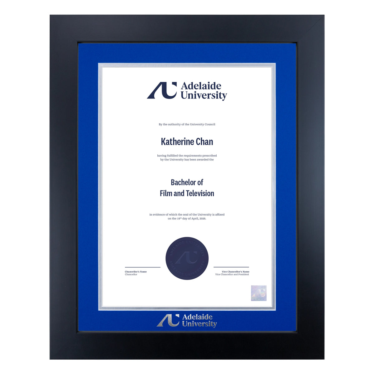 Prestige Black Single Certificate Frame - Adelaide University