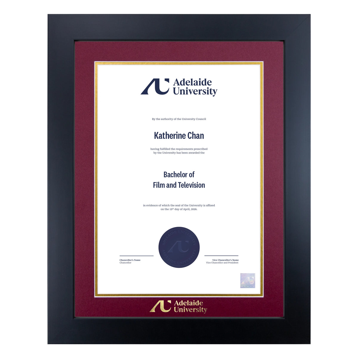 Prestige Black Single Certificate Frame - Adelaide University