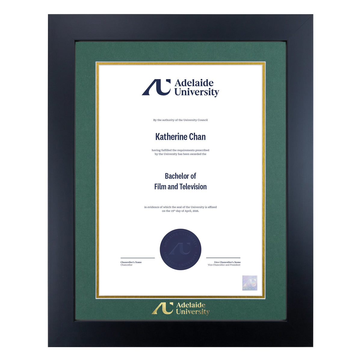 Prestige Black Single Certificate Frame - Adelaide University