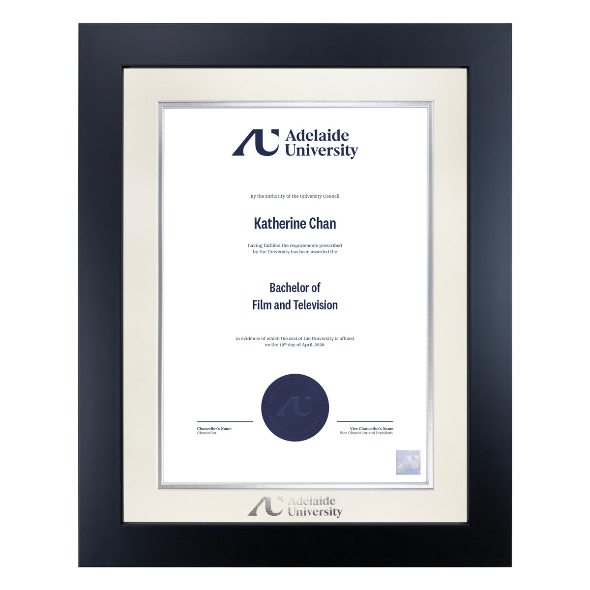 Prestige Black Single Certificate Frame - Adelaide University