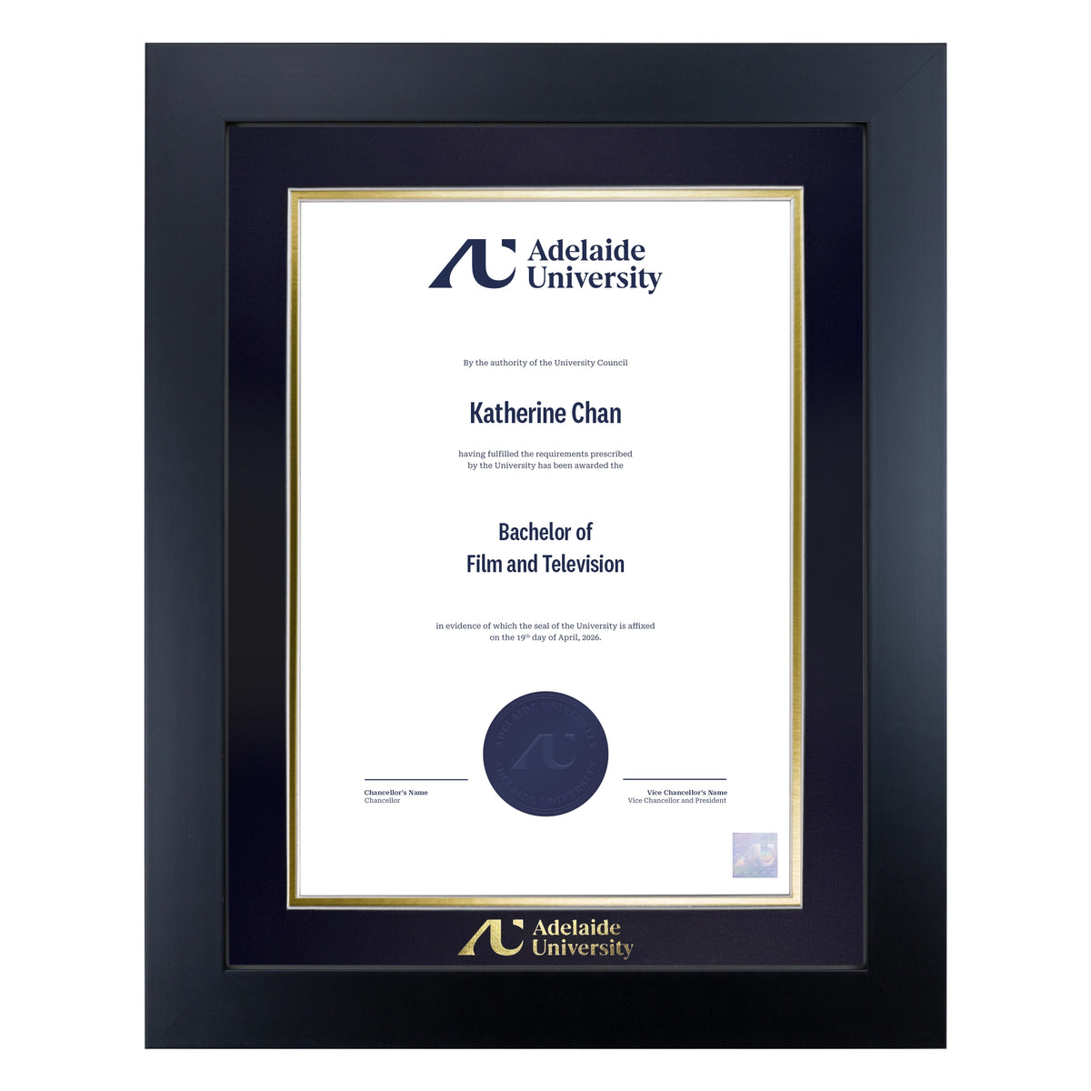 Prestige Black Single Certificate Frame - Adelaide University