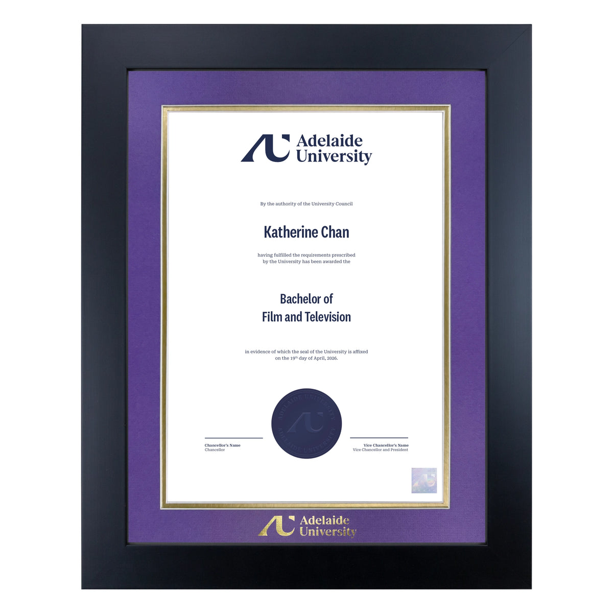 Prestige Black Single Certificate Frame - Adelaide University