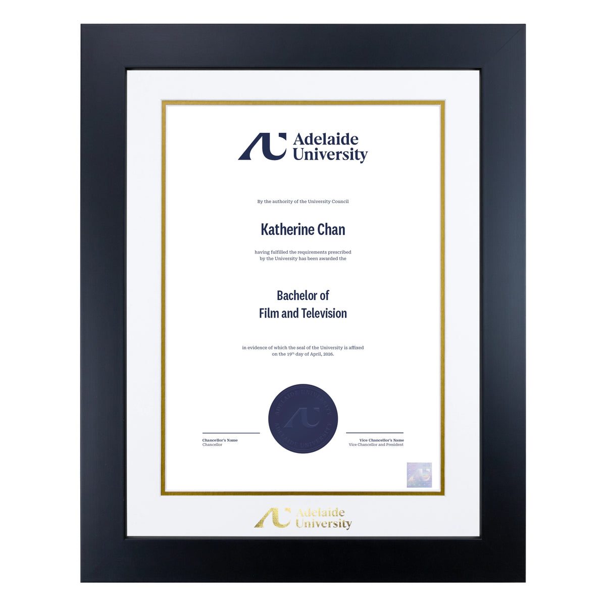 Prestige Black Single Certificate Frame - Adelaide University