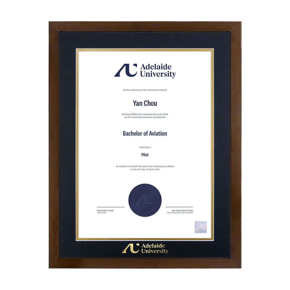 Chocolate Single Certificate Frame - Adelaide University
