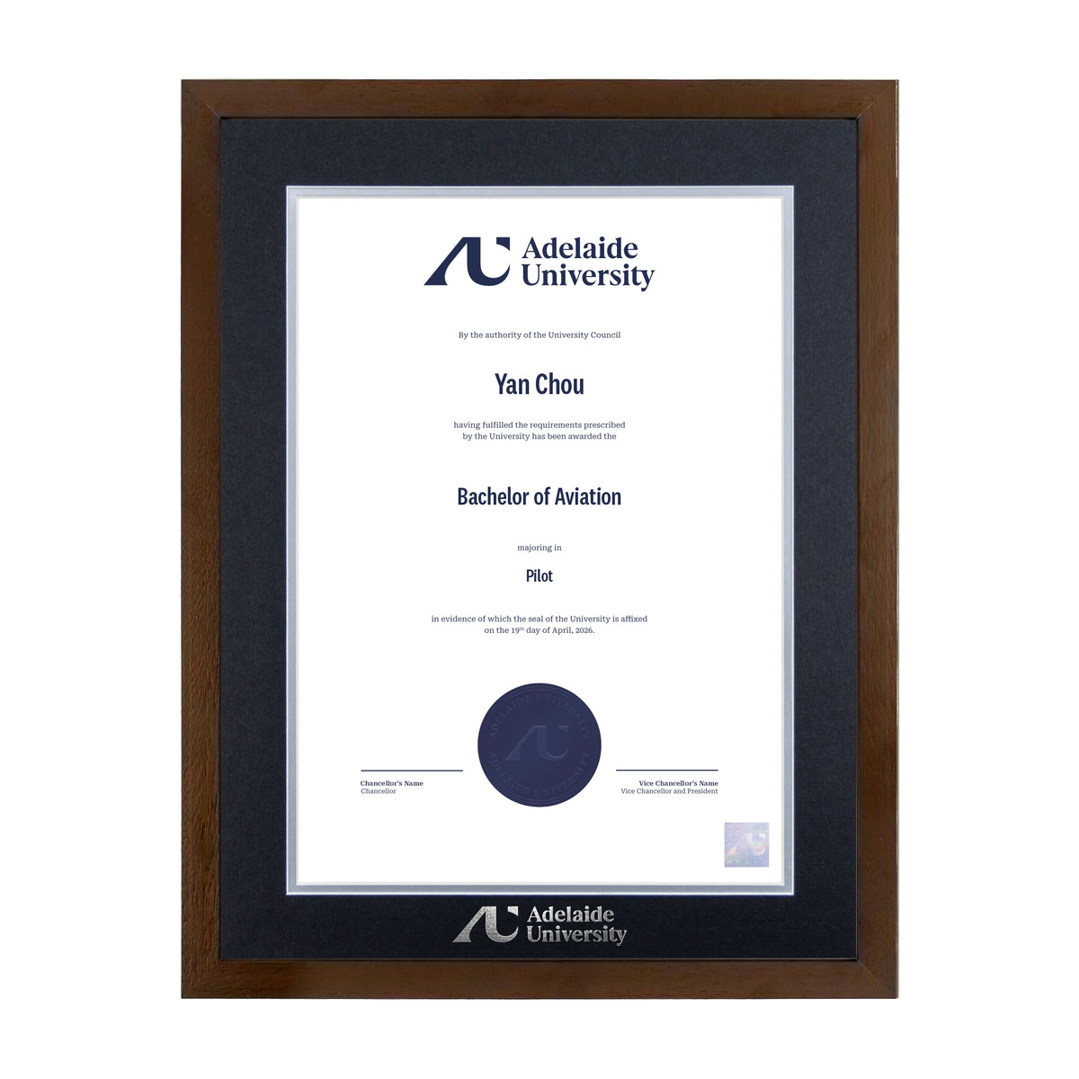 Chocolate Single Certificate Frame - Adelaide University