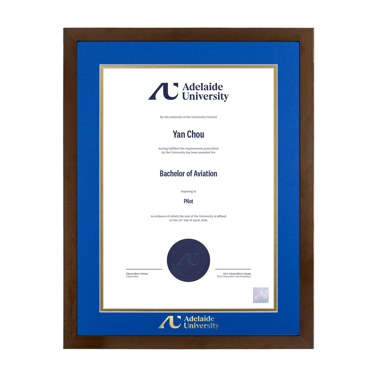 Chocolate Single Certificate Frame - Adelaide University
