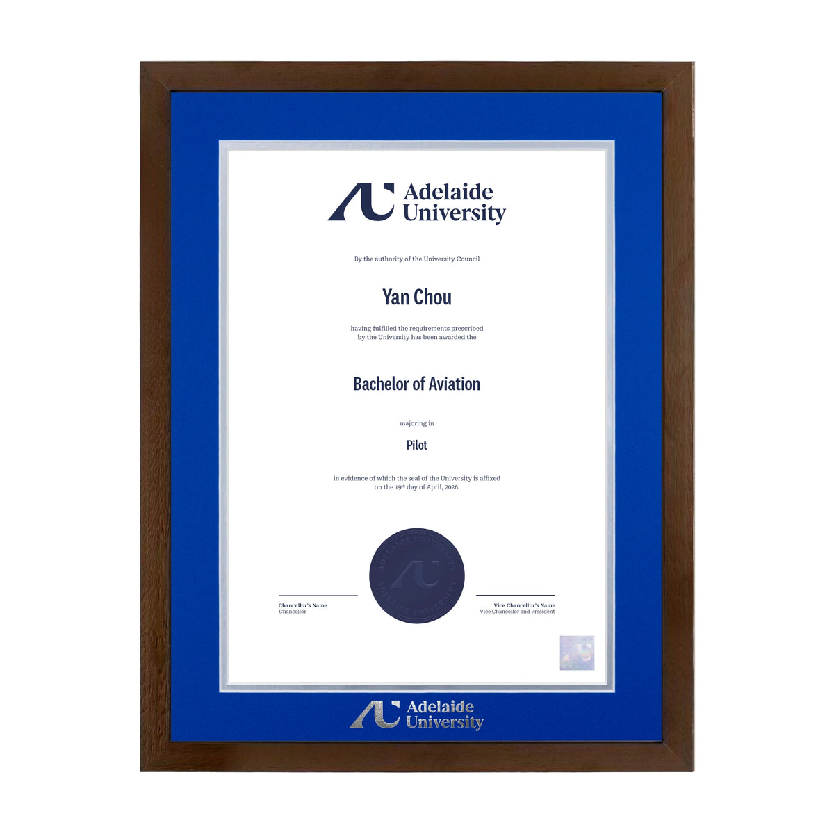 Chocolate Single Certificate Frame - Adelaide University