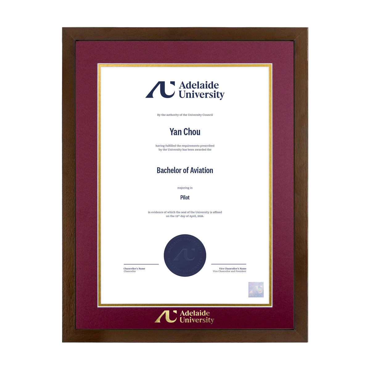 Chocolate Single Certificate Frame - Adelaide University