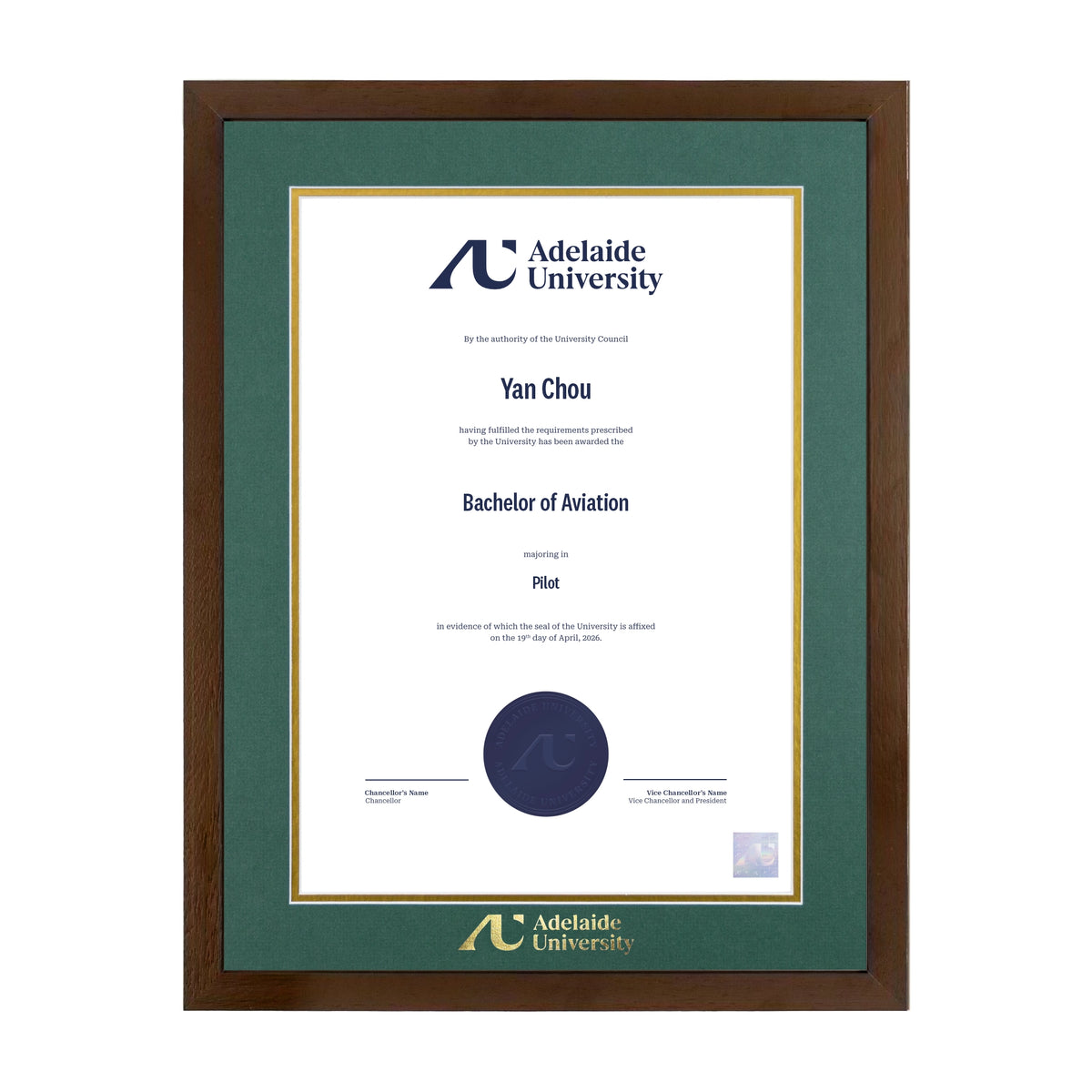 Chocolate Single Certificate Frame - Adelaide University
