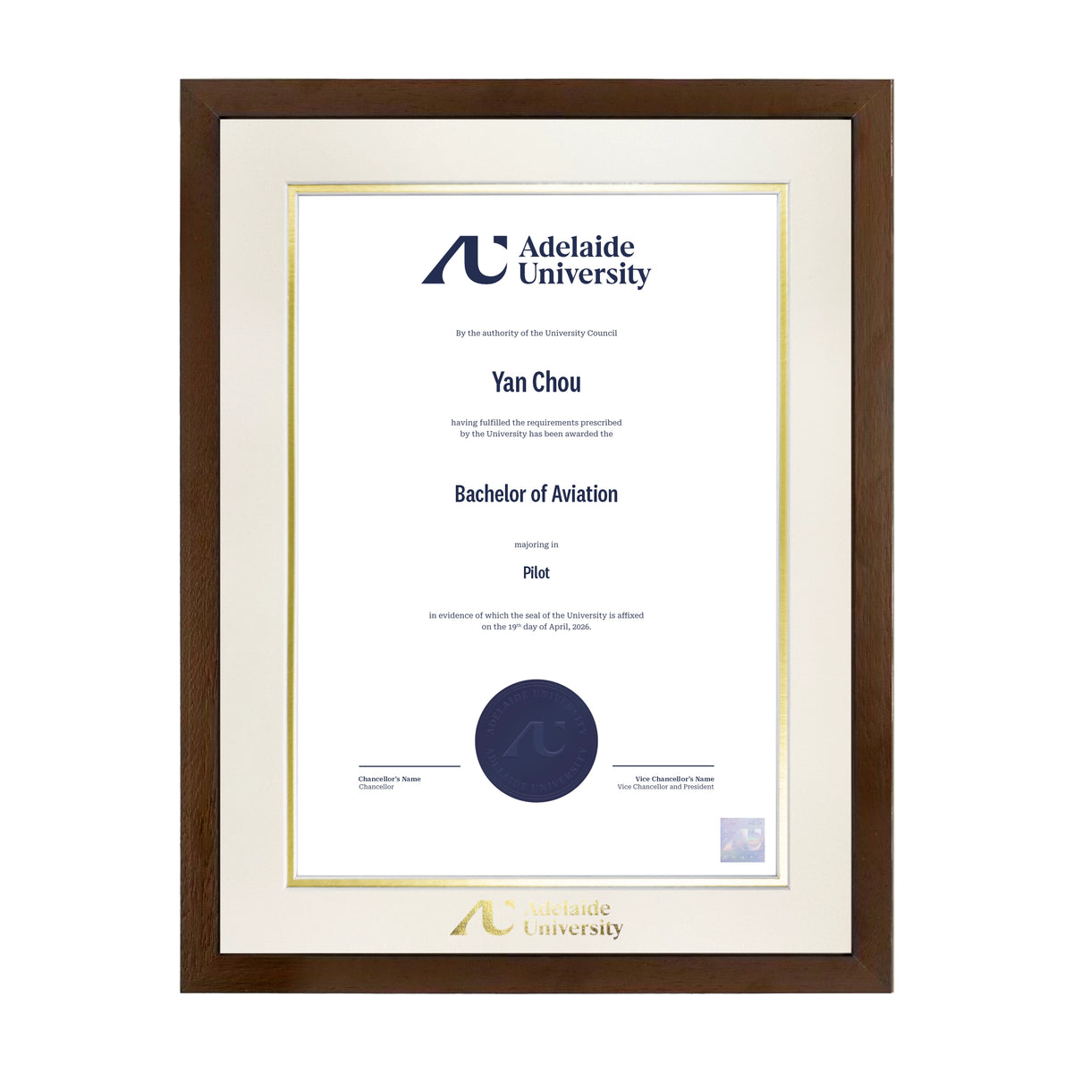 Chocolate Single Certificate Frame - Adelaide University