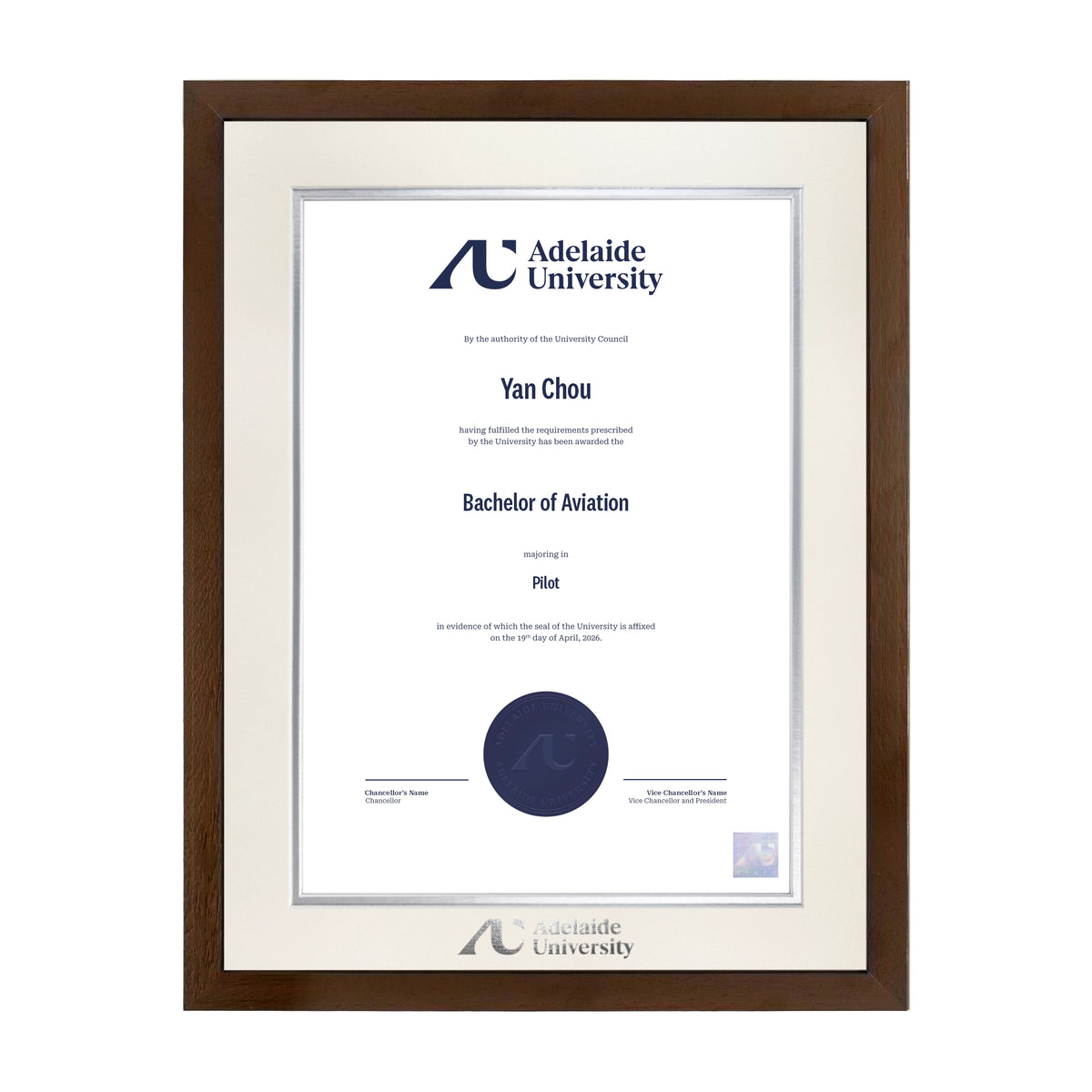 Chocolate Single Certificate Frame - Adelaide University