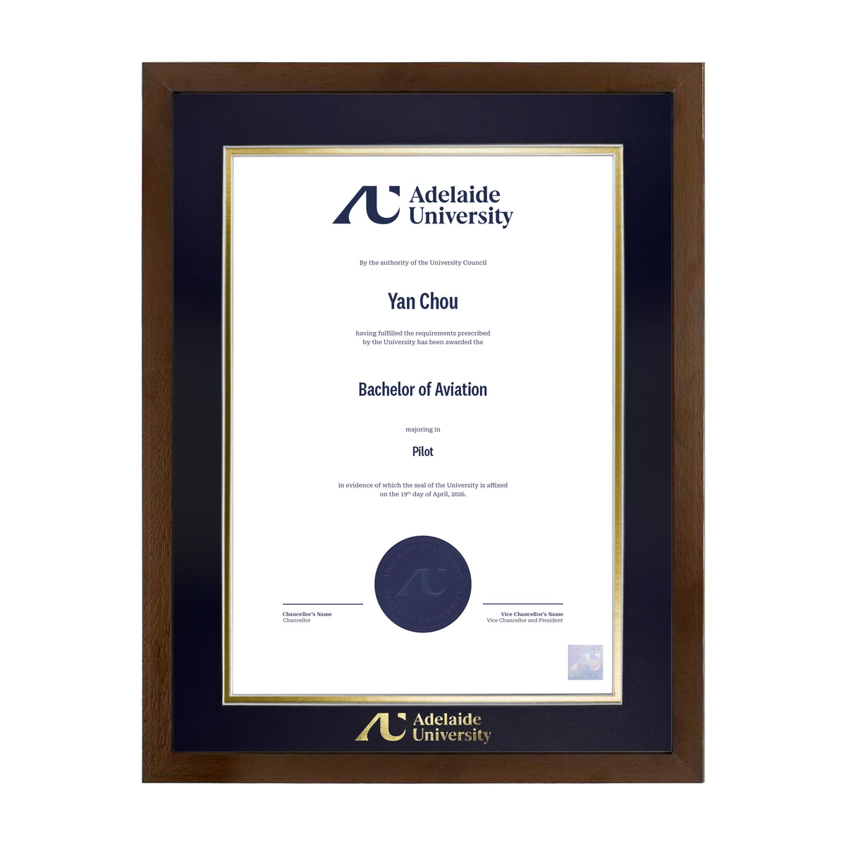 Chocolate Single Certificate Frame - Adelaide University