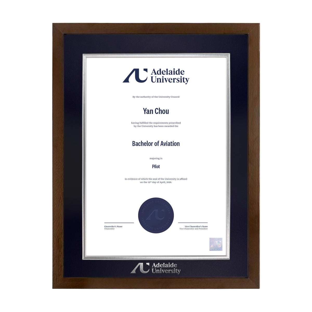 Chocolate Single Certificate Frame - Adelaide University