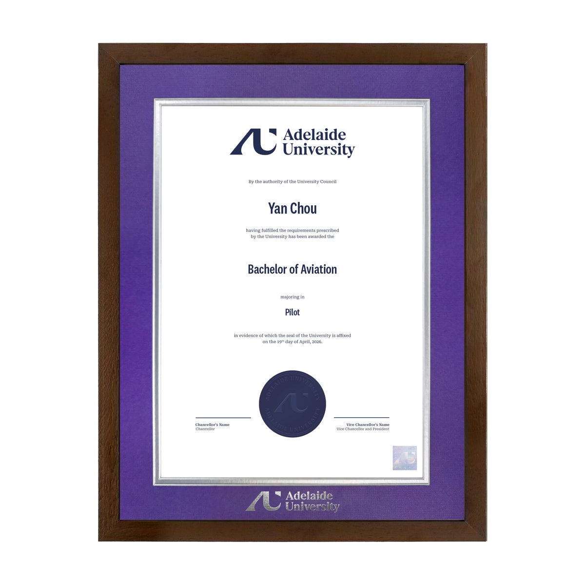 Chocolate Single Certificate Frame - Adelaide University