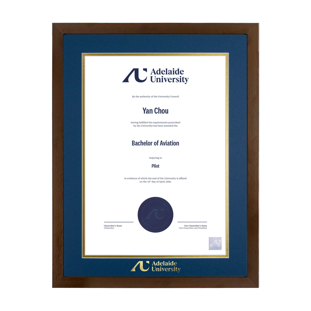 Chocolate Single Certificate Frame - Adelaide University