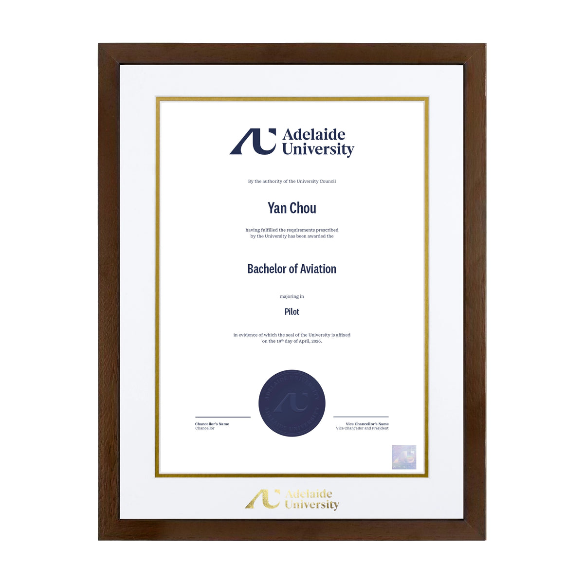 Chocolate Single Certificate Frame - Adelaide University