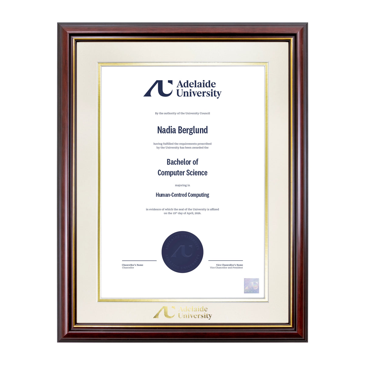 Grand Capri Single Certificate Frame - Adelaide University