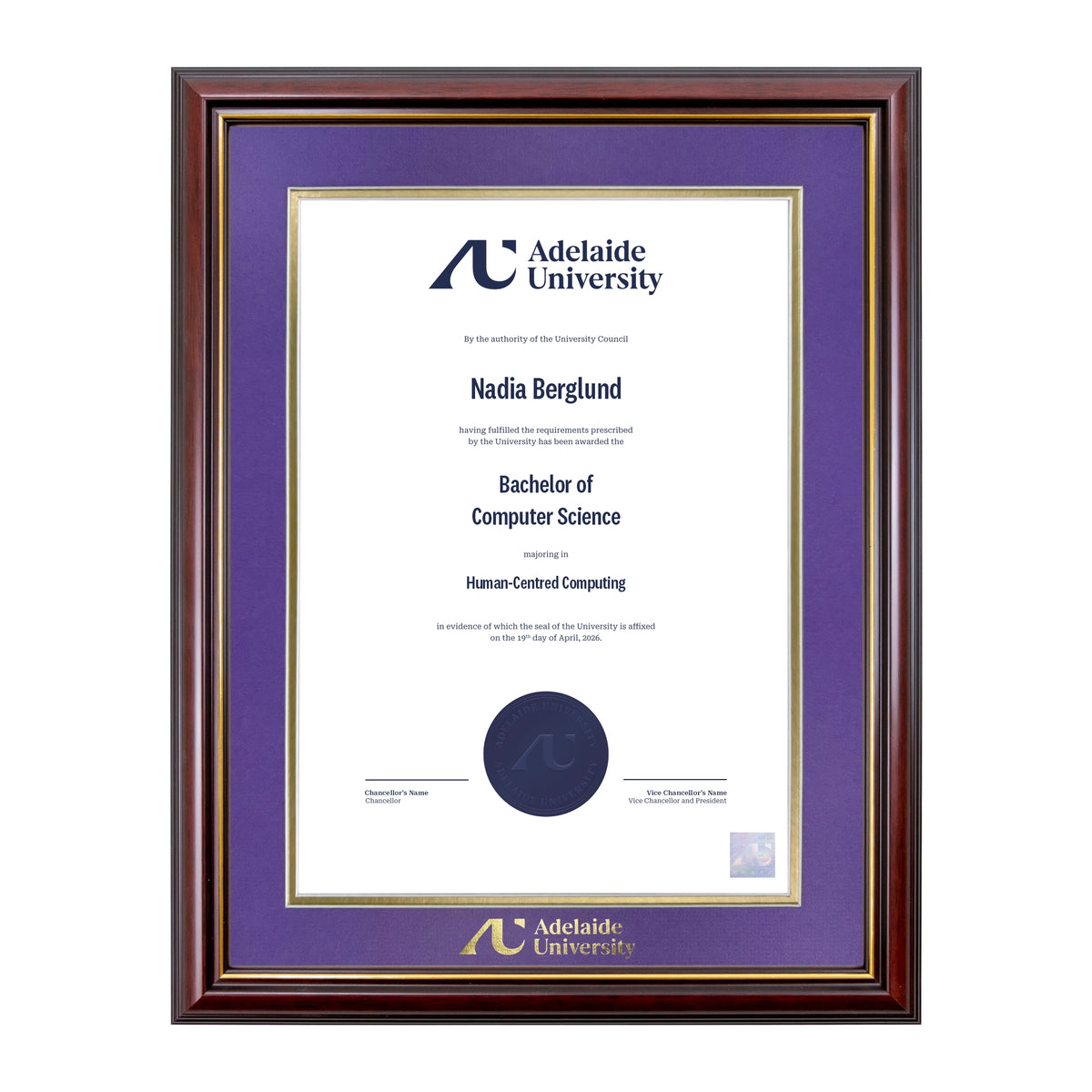 Grand Capri Single Certificate Frame - Adelaide University