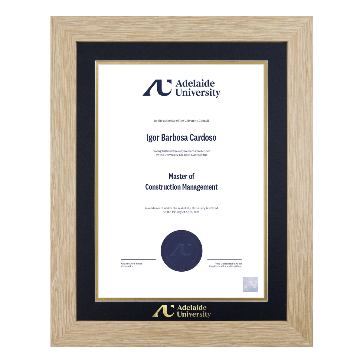 Natural Single Certificate Frame- Adelaide University