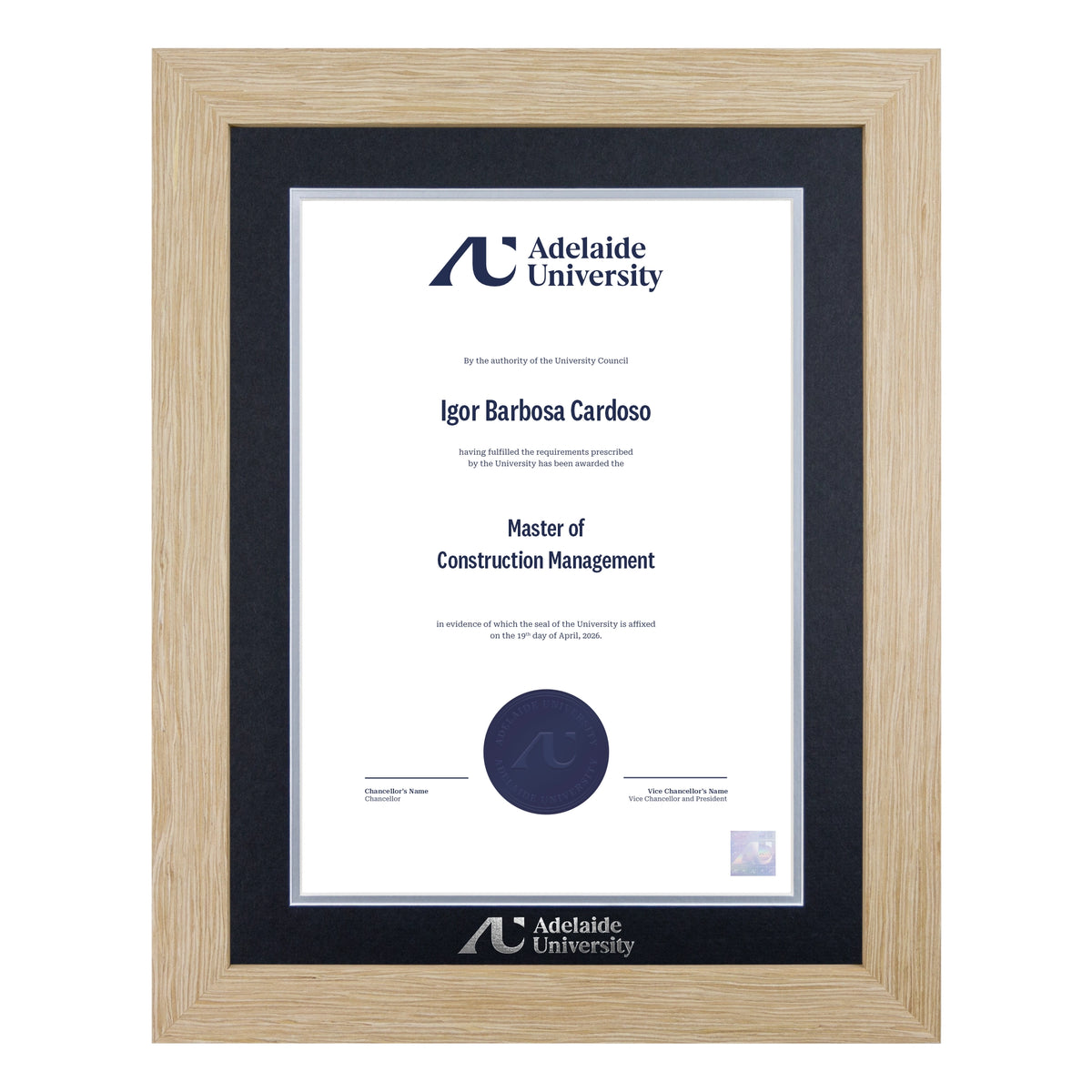 Natural Single Certificate Frame- Adelaide University