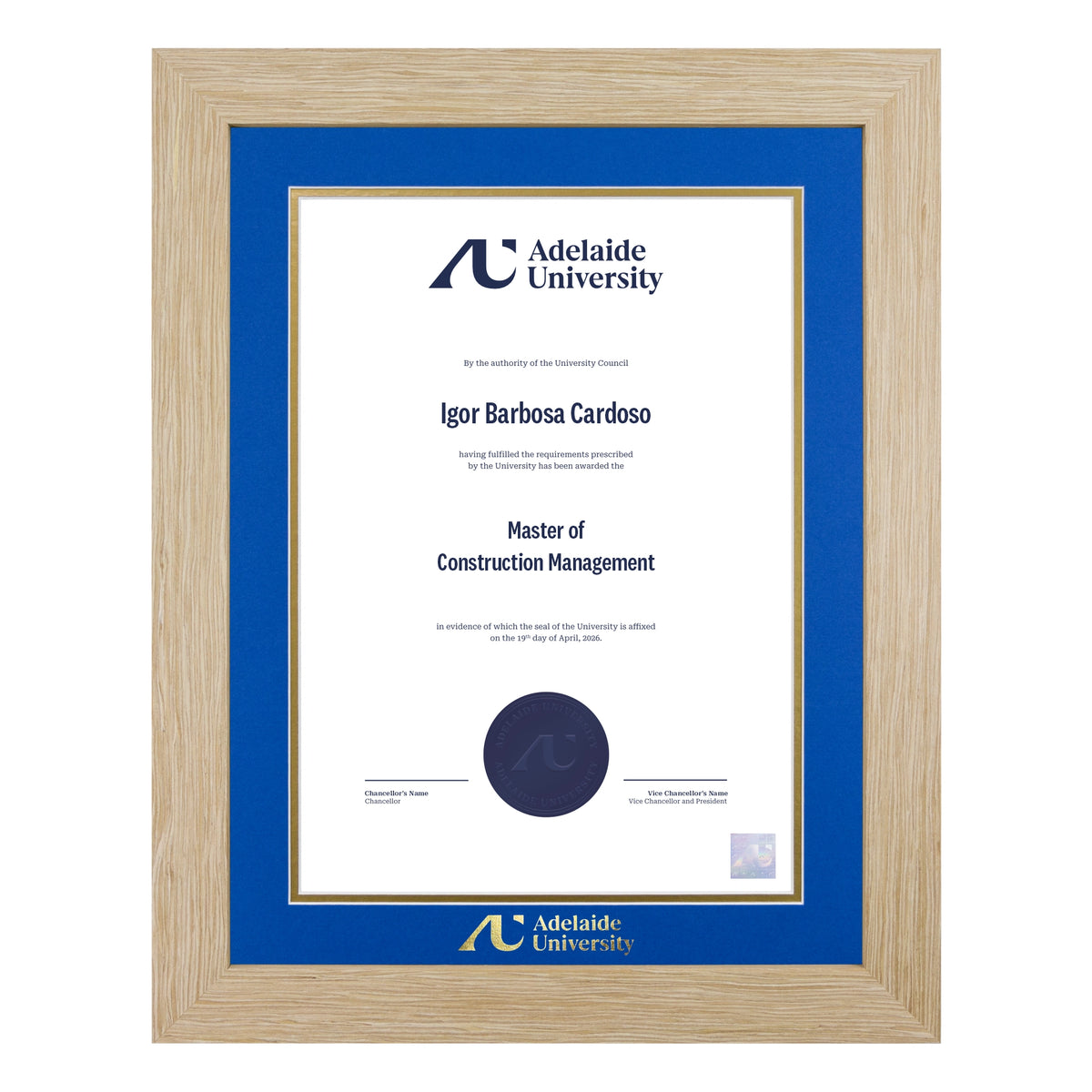 Natural Single Certificate Frame- Adelaide University