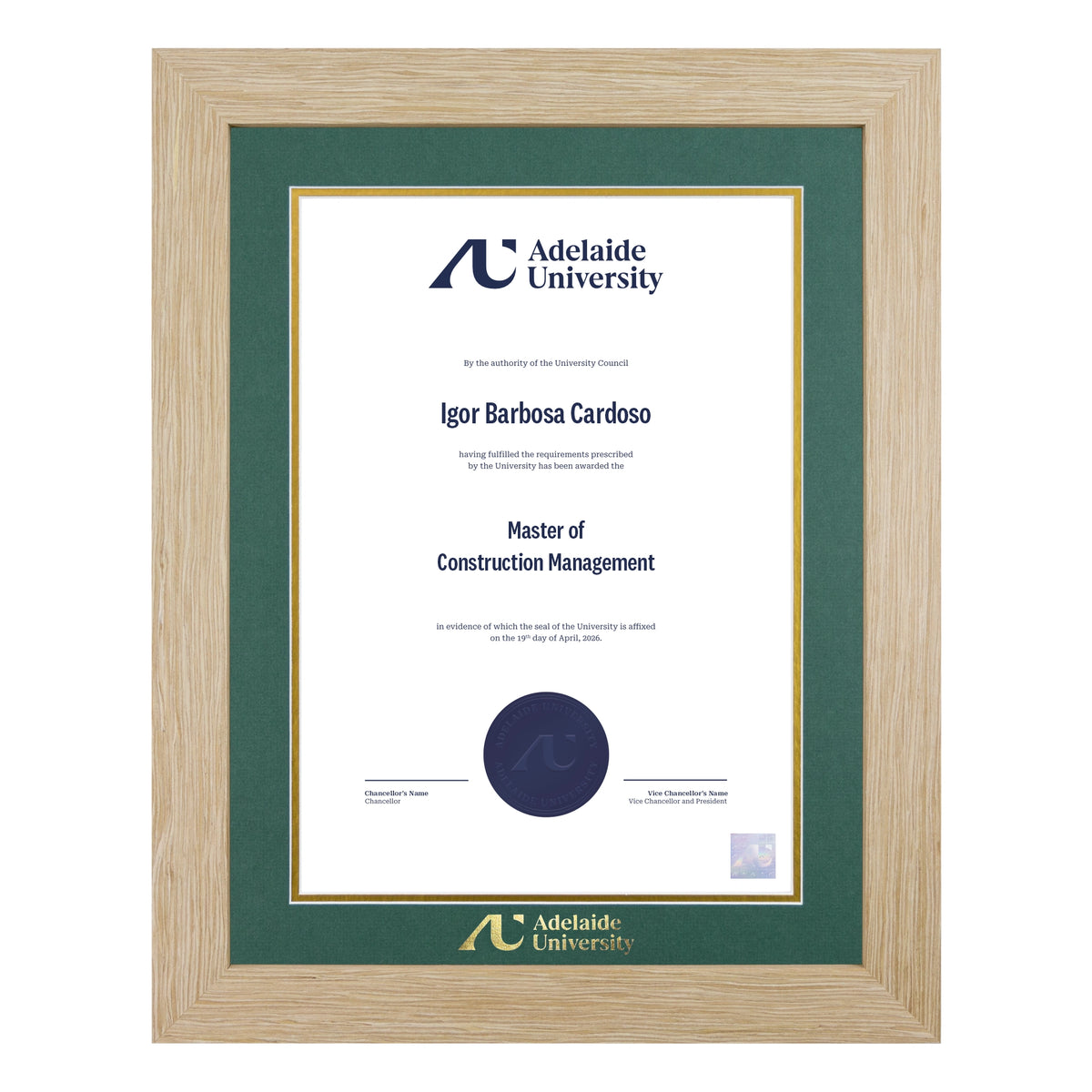 Natural Single Certificate Frame- Adelaide University