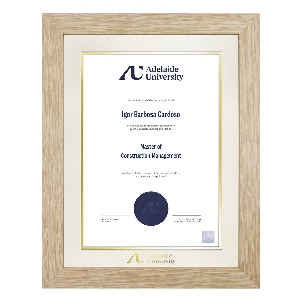 Natural Single Certificate Frame- Adelaide University