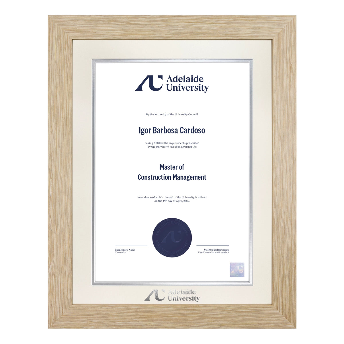 Natural Single Certificate Frame- Adelaide University