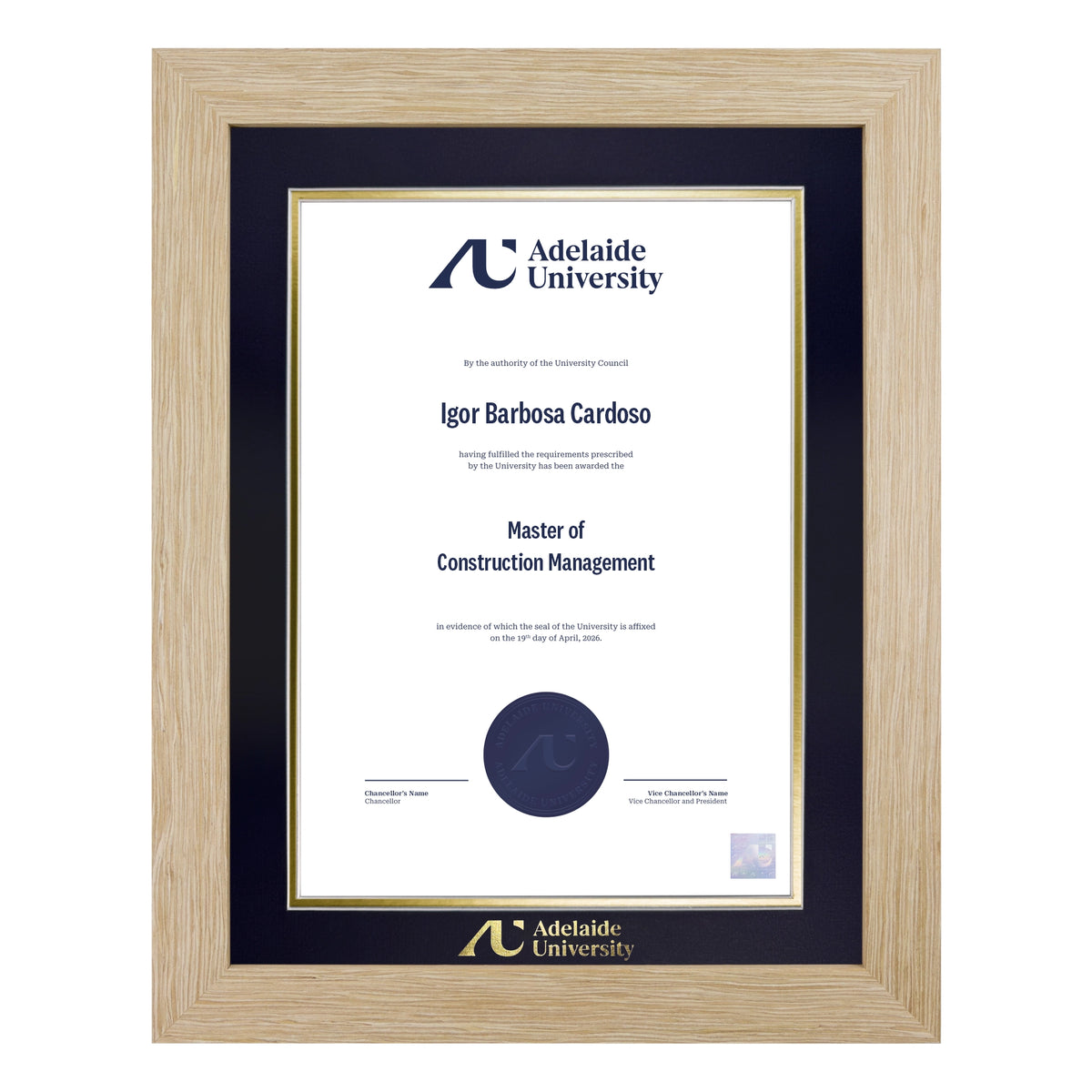 Natural Single Certificate Frame- Adelaide University