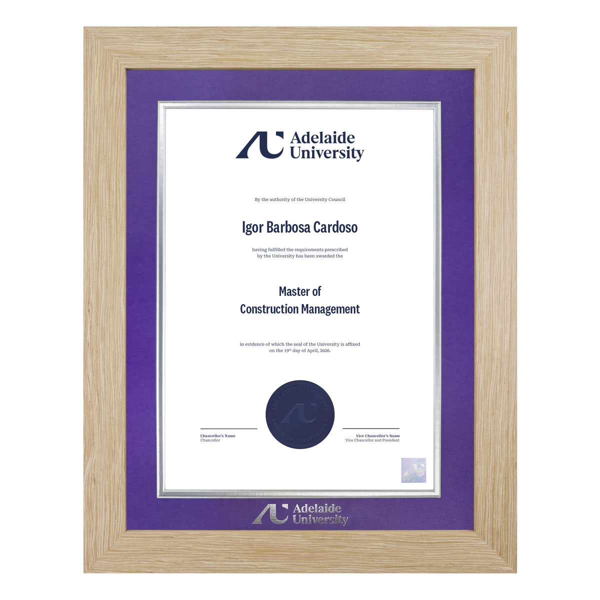 Natural Single Certificate Frame- Adelaide University