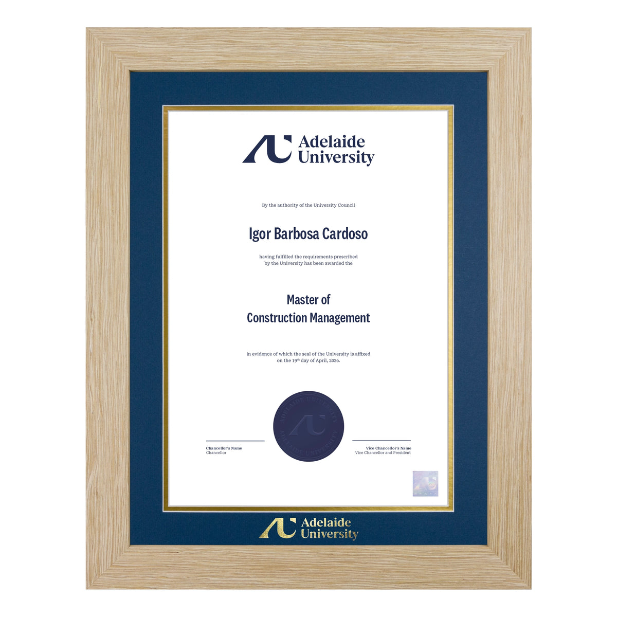 Natural Single Certificate Frame- Adelaide University