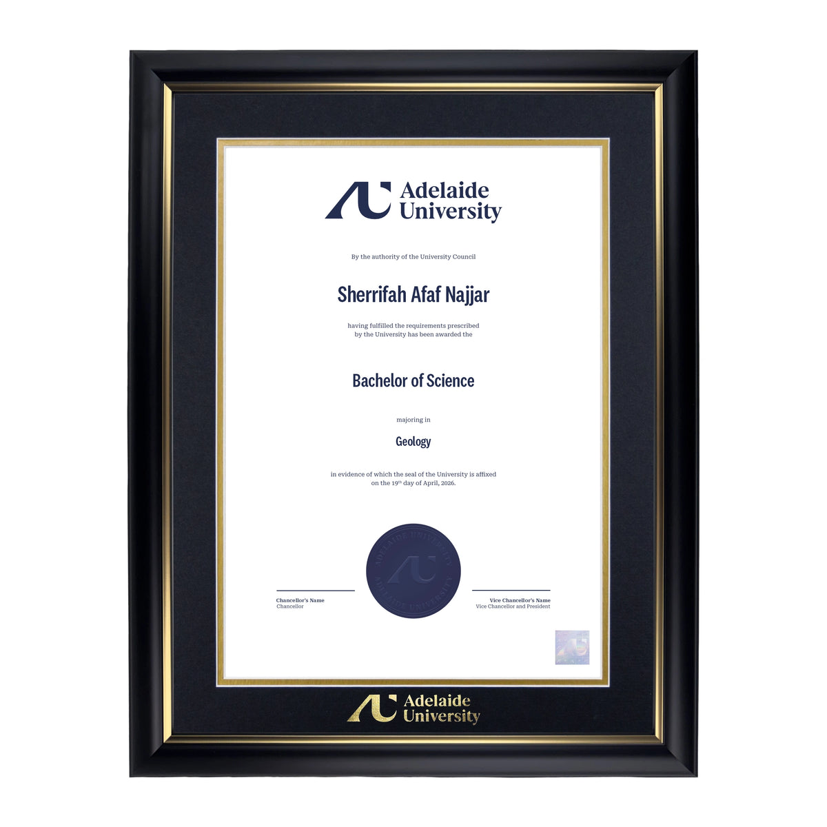 Premium Gold Single Certificate Frame - Adelaide University