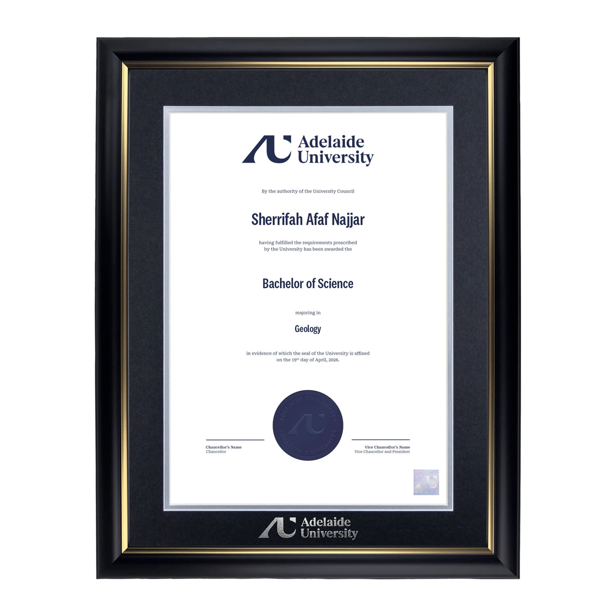 Premium Gold Single Certificate Frame - Adelaide University