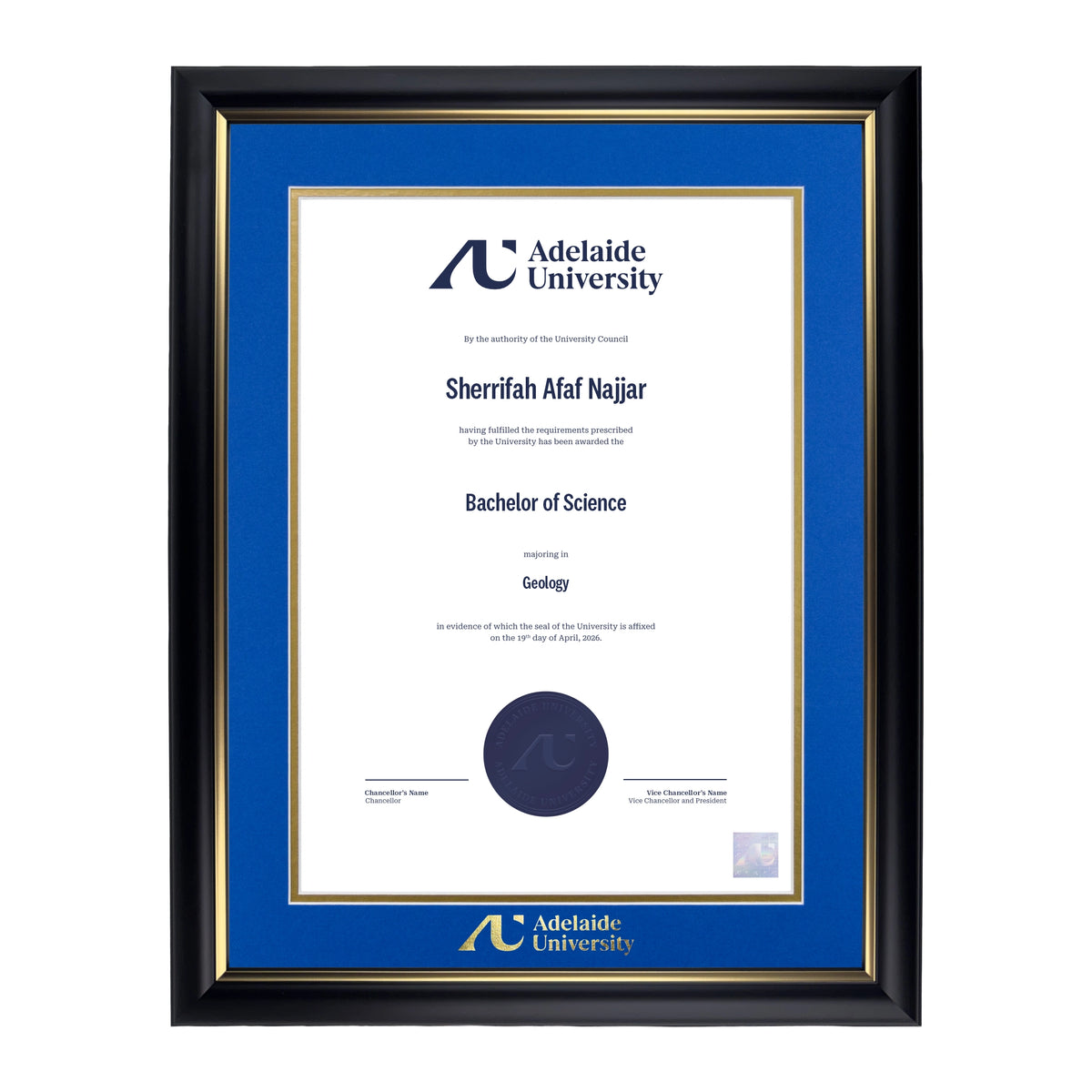 Premium Gold Single Certificate Frame - Adelaide University