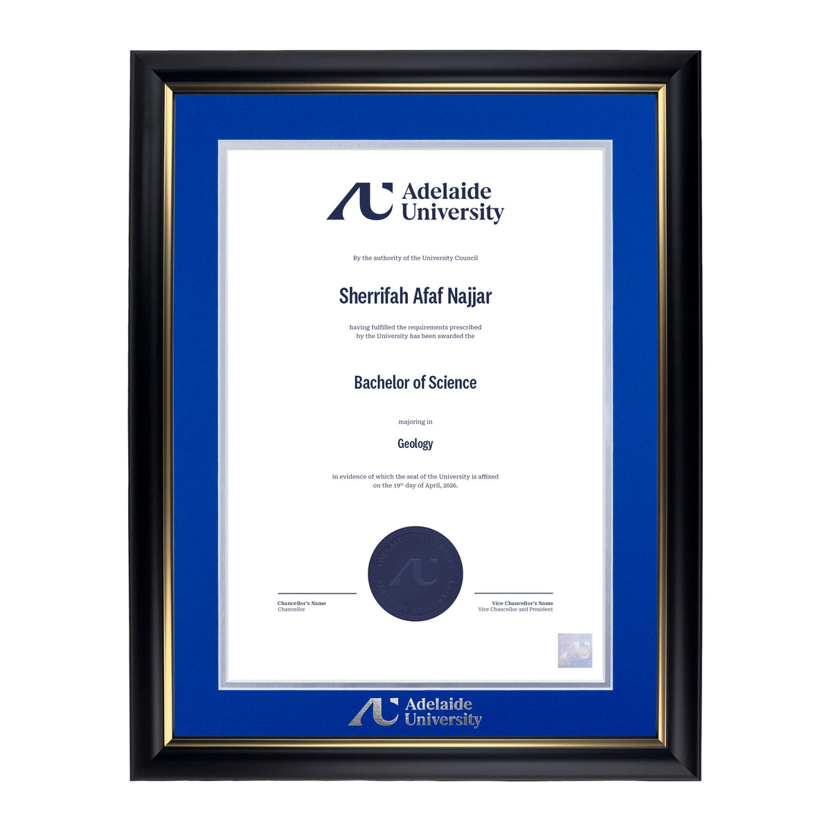 Premium Gold Single Certificate Frame - Adelaide University
