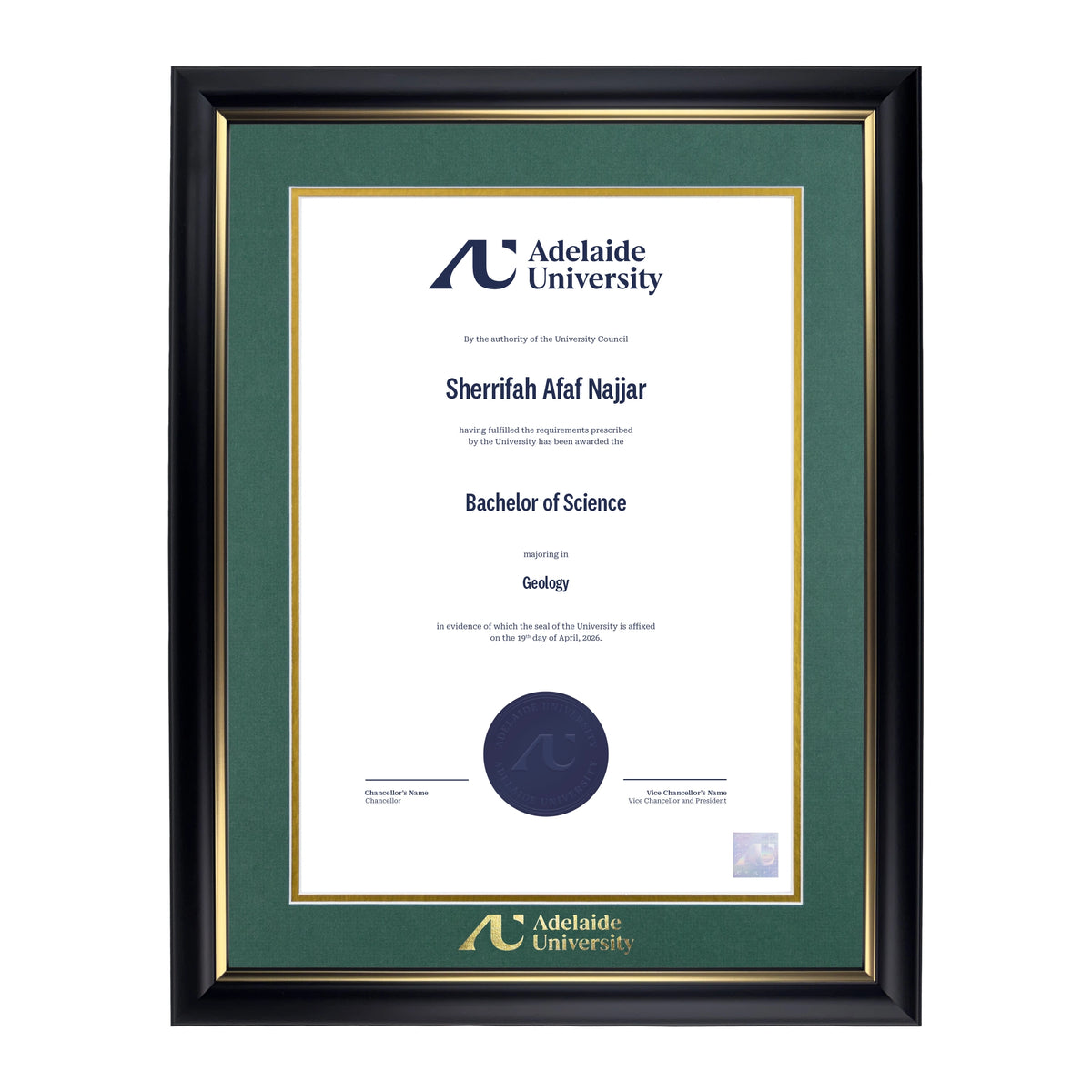 Premium Gold Single Certificate Frame - Adelaide University