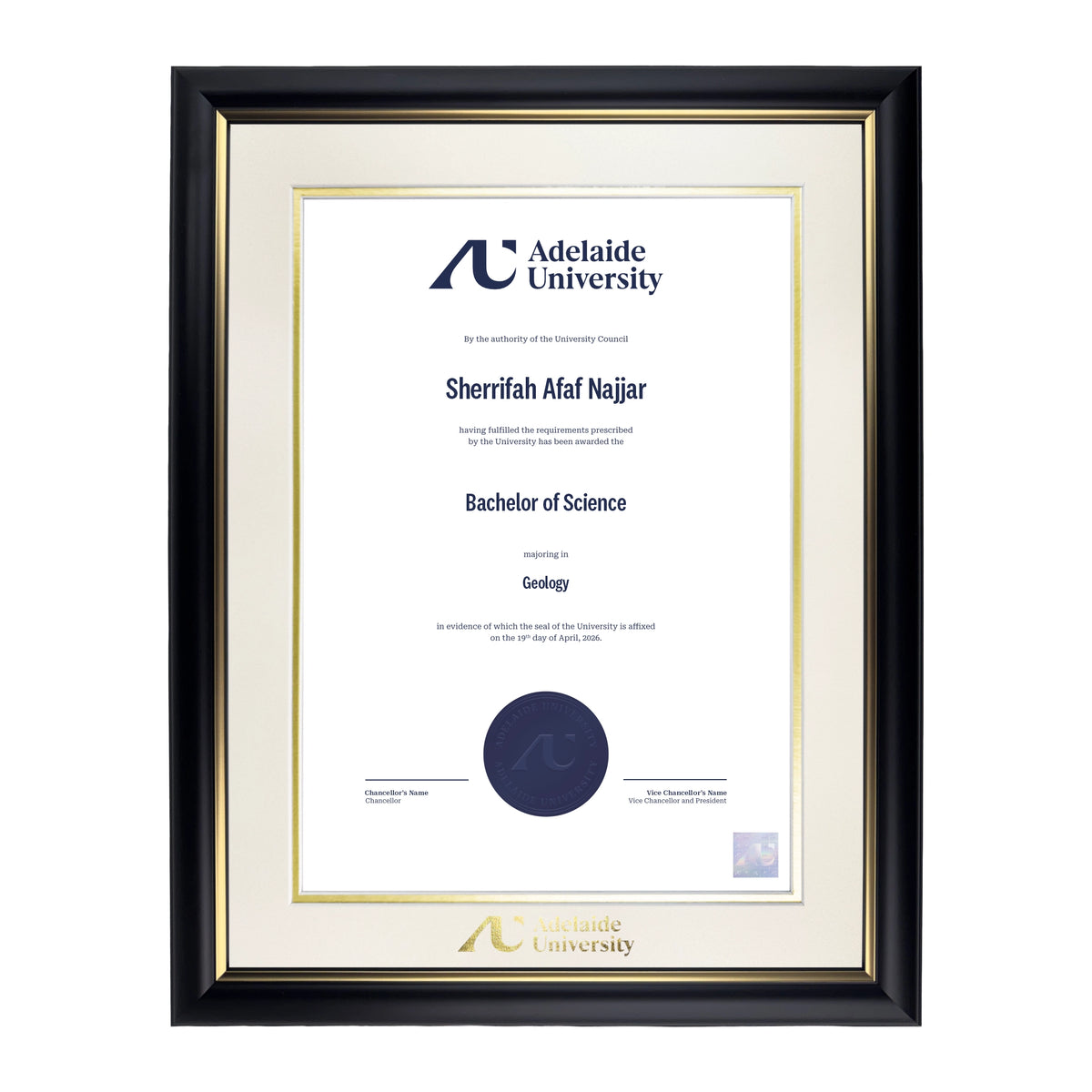 Premium Gold Single Certificate Frame - Adelaide University