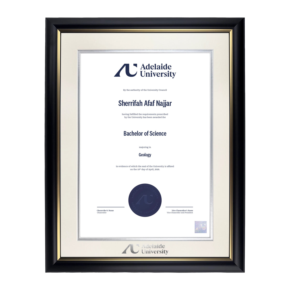 Premium Gold Single Certificate Frame - Adelaide University