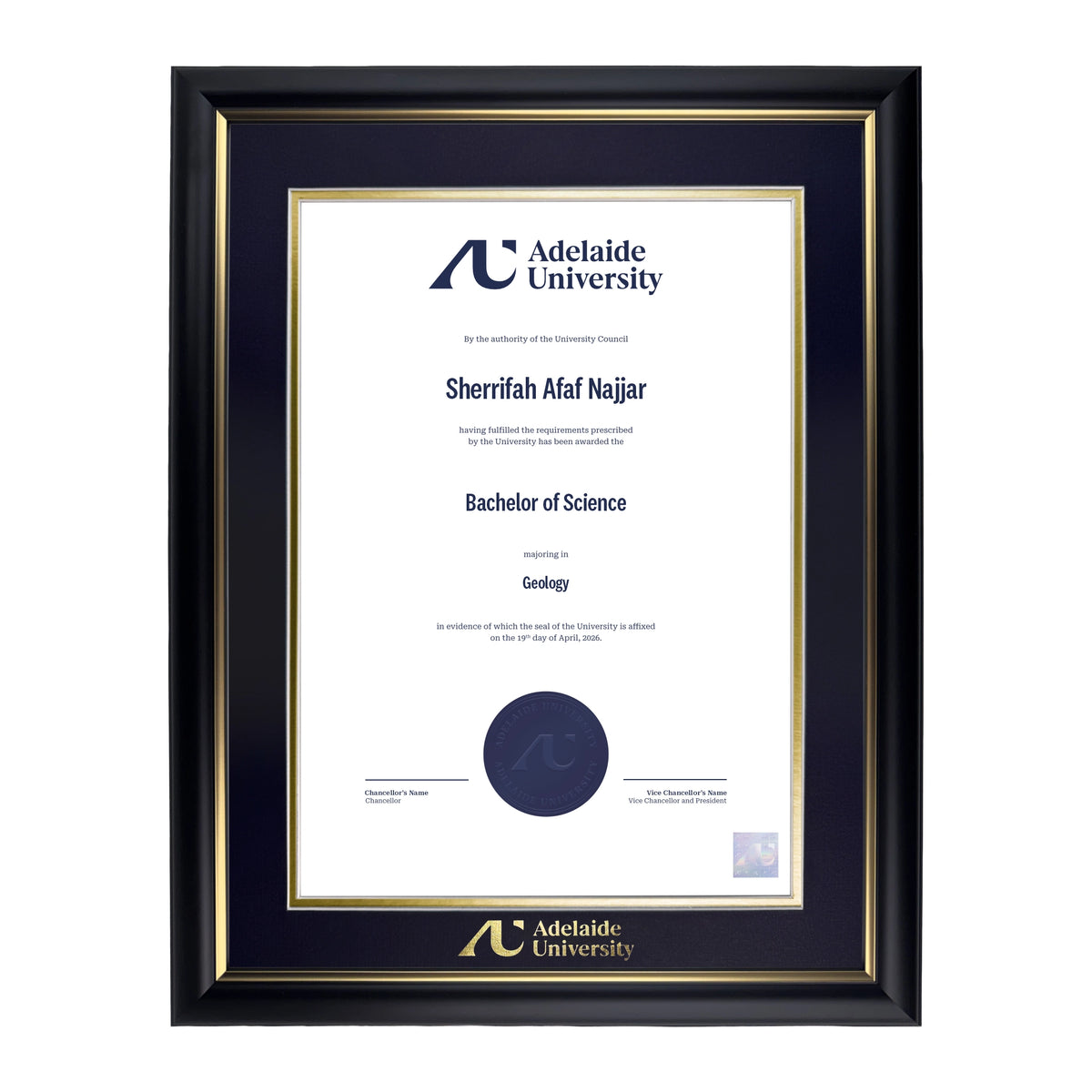 Premium Gold Single Certificate Frame - Adelaide University