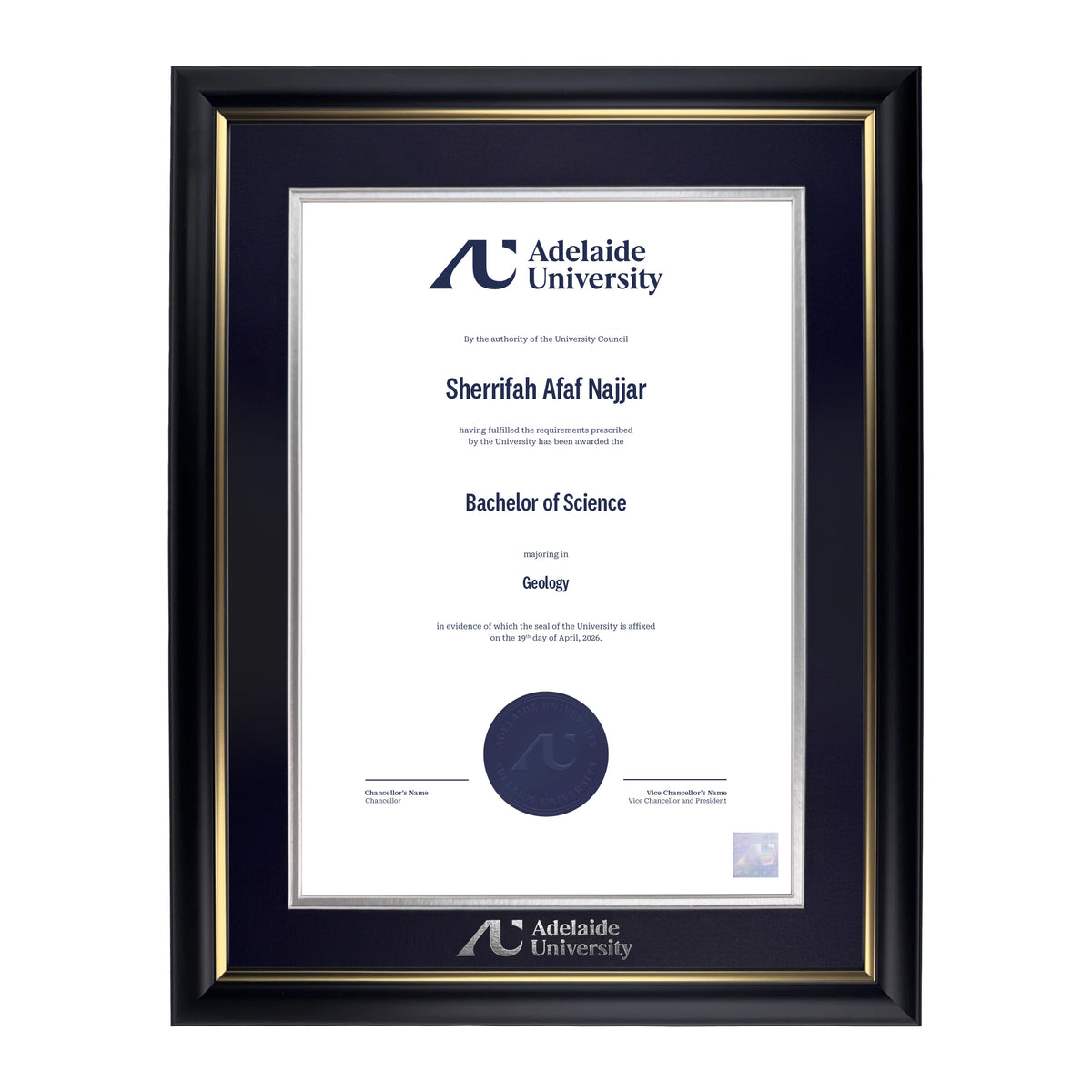 Premium Gold Single Certificate Frame - Adelaide University