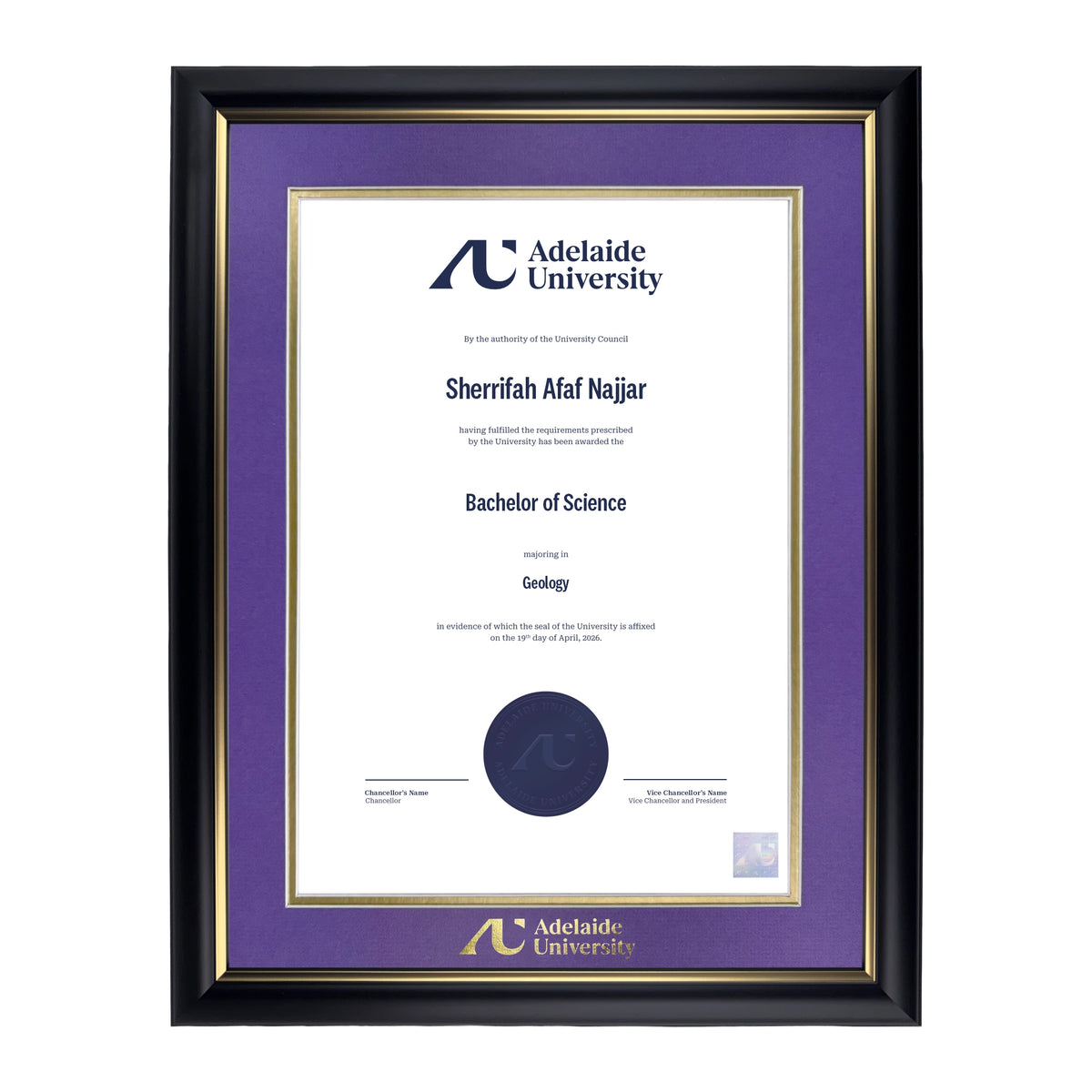 Premium Gold Single Certificate Frame - Adelaide University