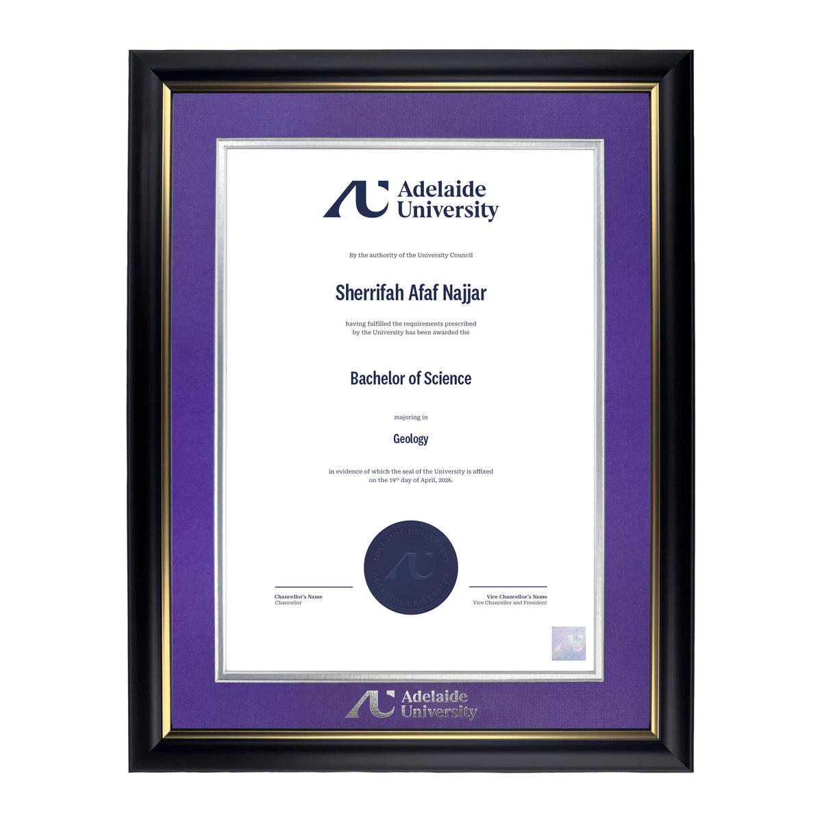 Premium Gold Single Certificate Frame - Adelaide University