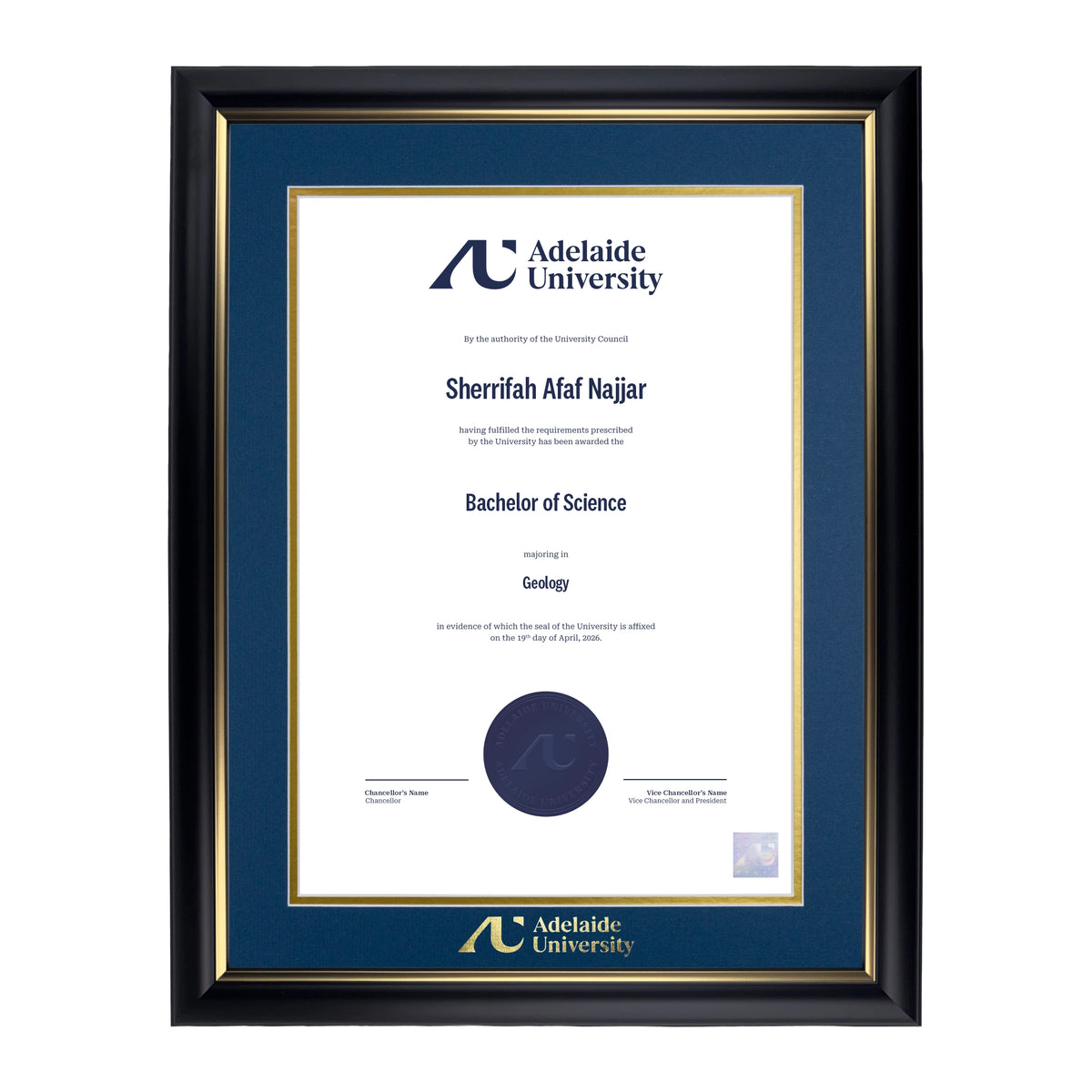 Premium Gold Single Certificate Frame - Adelaide University