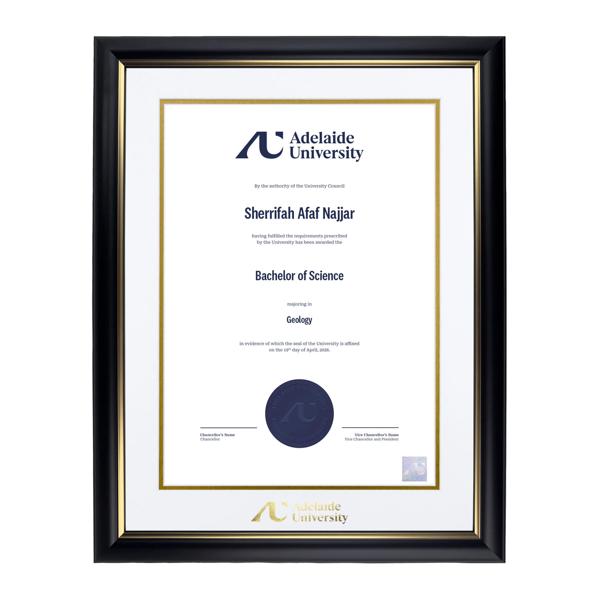 Premium Gold Single Certificate Frame - Adelaide University