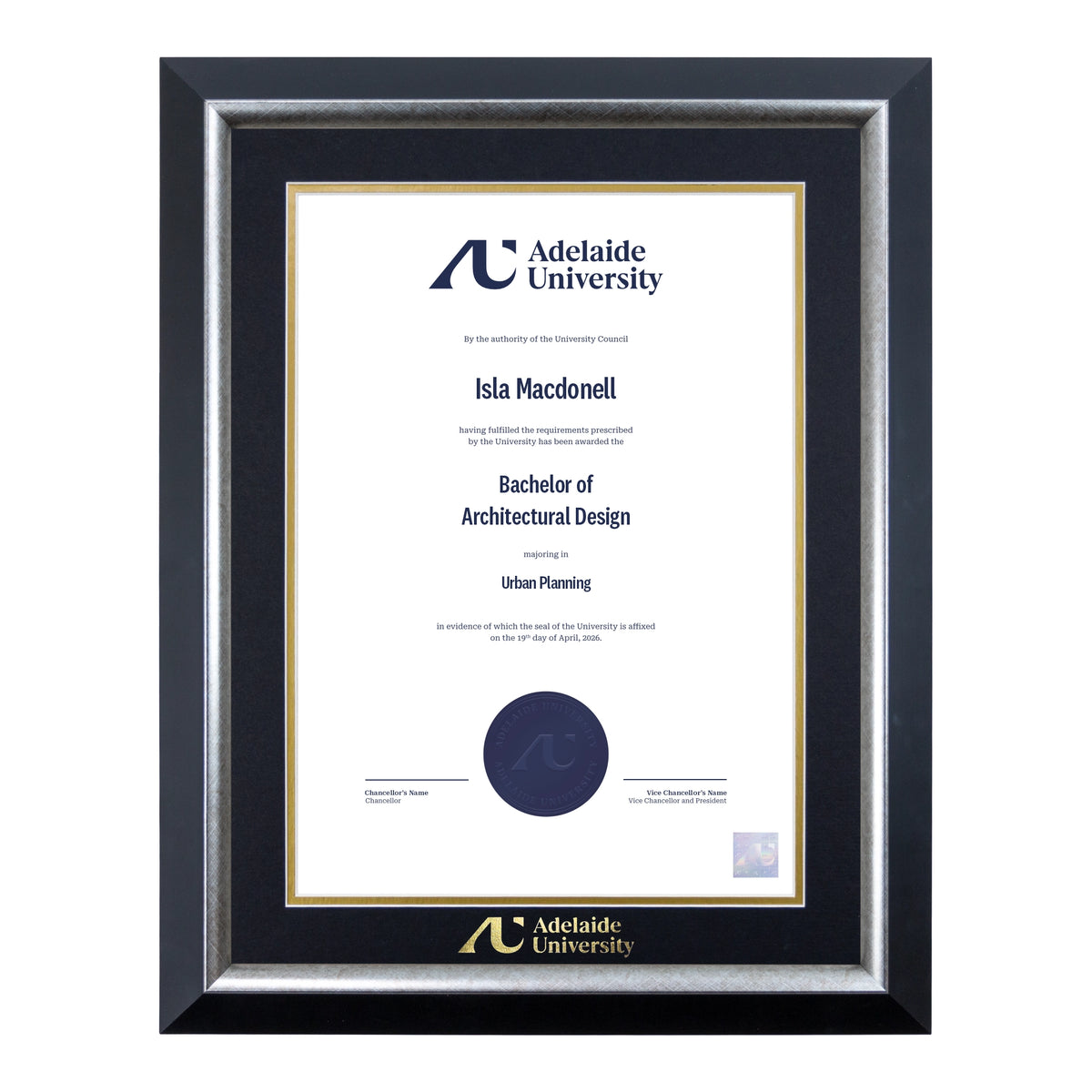Premium Silver Single Certificate Frame - Adelaide University