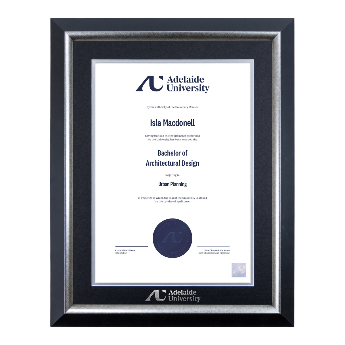 Premium Silver Single Certificate Frame - Adelaide University