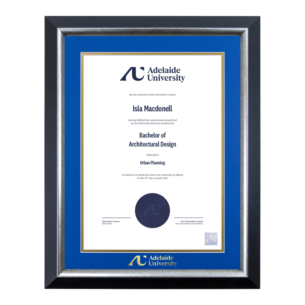 Premium Silver Single Certificate Frame - Adelaide University